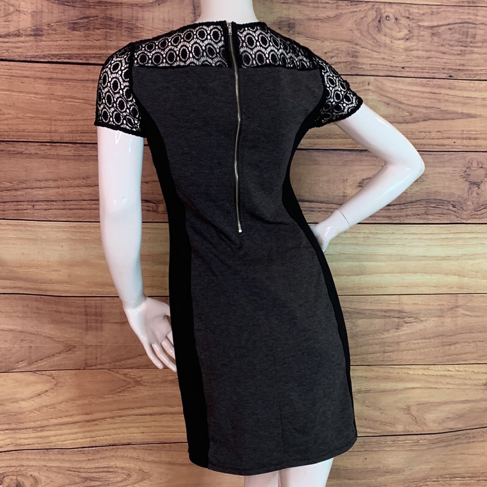 Truly Poppy black grey panel crochet lacey dress formal flower stitch fix M MD - Picture 14 of 17
